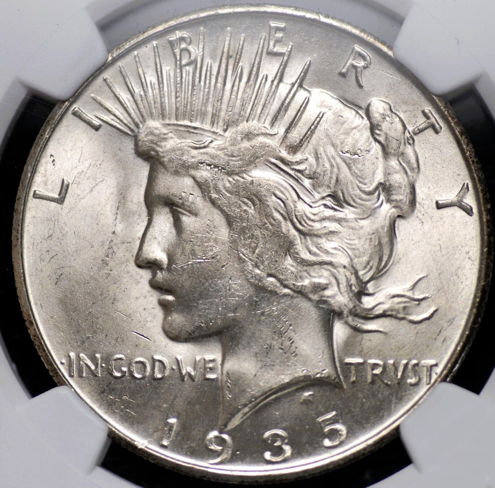 1935 S PEACE DOLLAR NGC MS 63 EXCELLENT SILVER SATIN LUSTER WITH SOME CHATTER