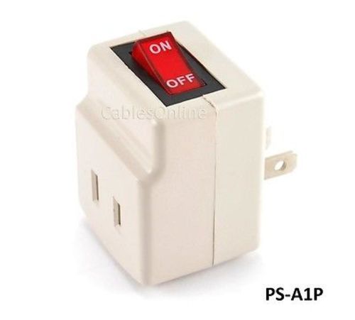 1-Port Wall Outlet 2-Prong AC Power Adapter with On/Off Switch, PS-A1P