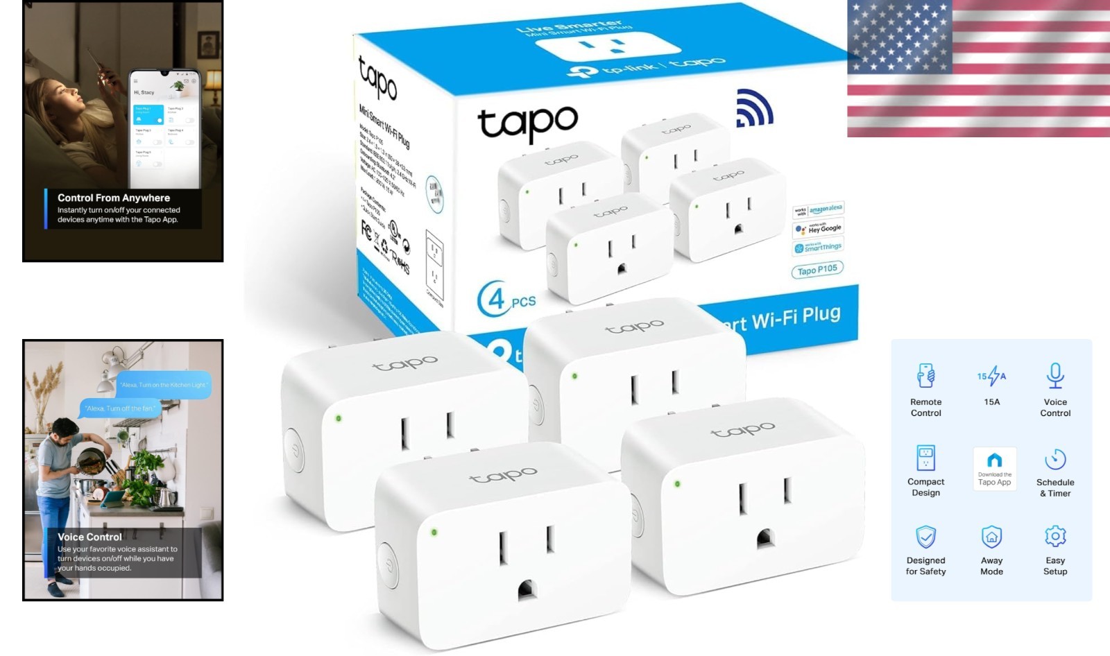 TP-Link Tapo Smart Plug Mini, Matter Compatible, Compatible with Alexa, Googl