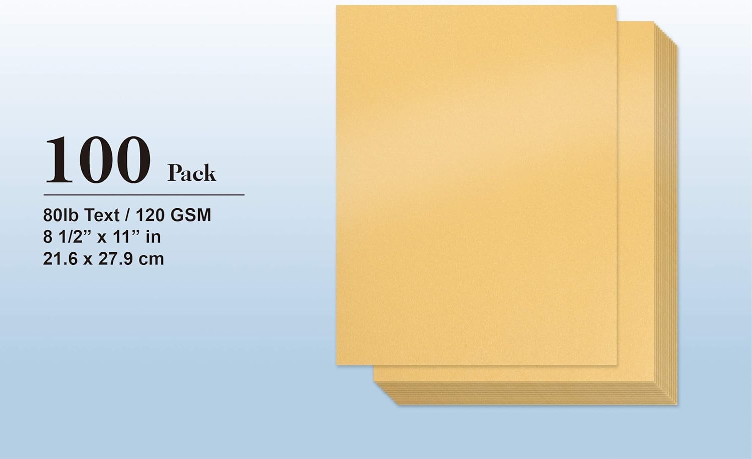 Gold Metallic Craft Paper 100-Pack, 8.5x11" Printer Friendly 80lb