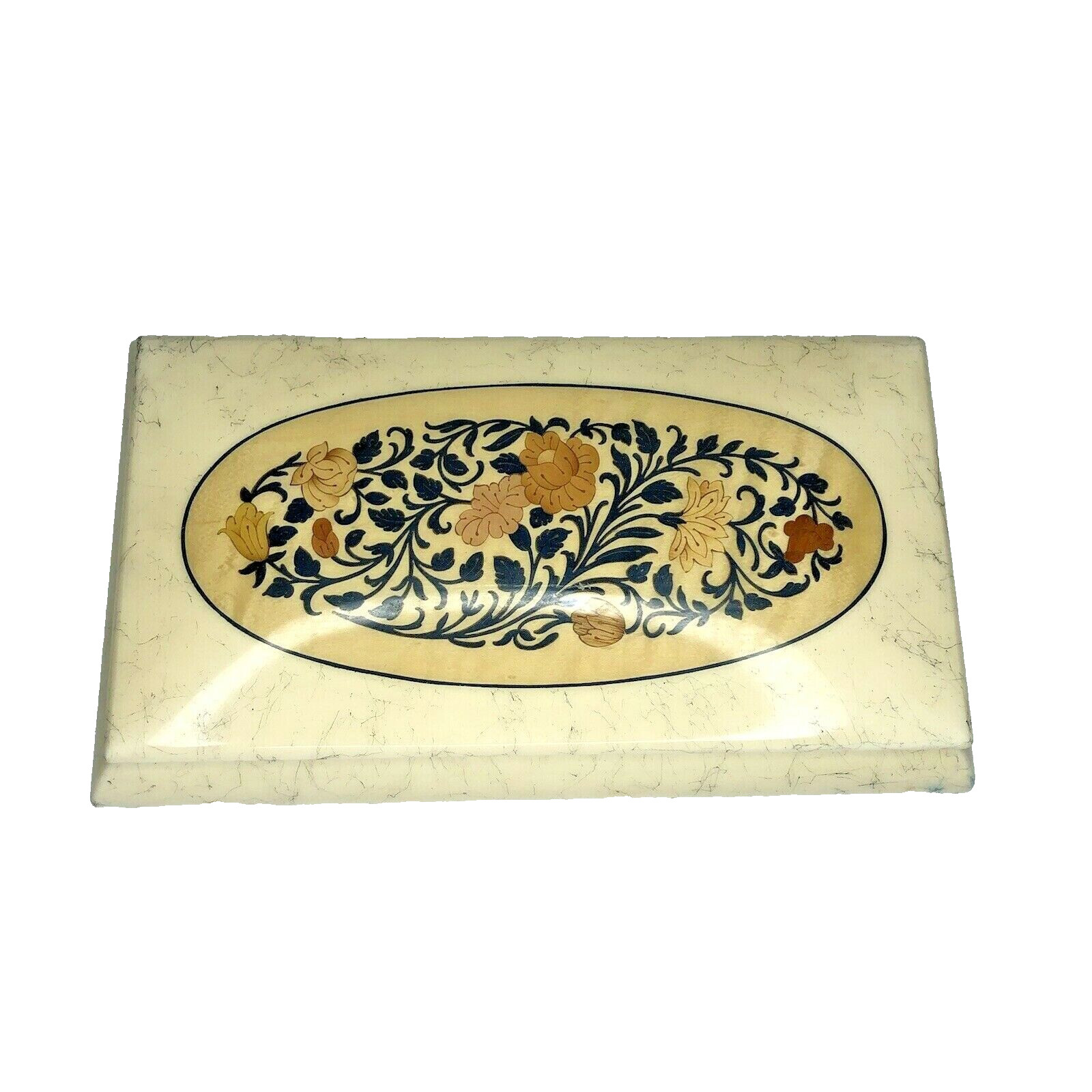 "Alabaster" Floral Jewelry Trinket Music Box - Music Box Works! BEAUTIFUL! GUC