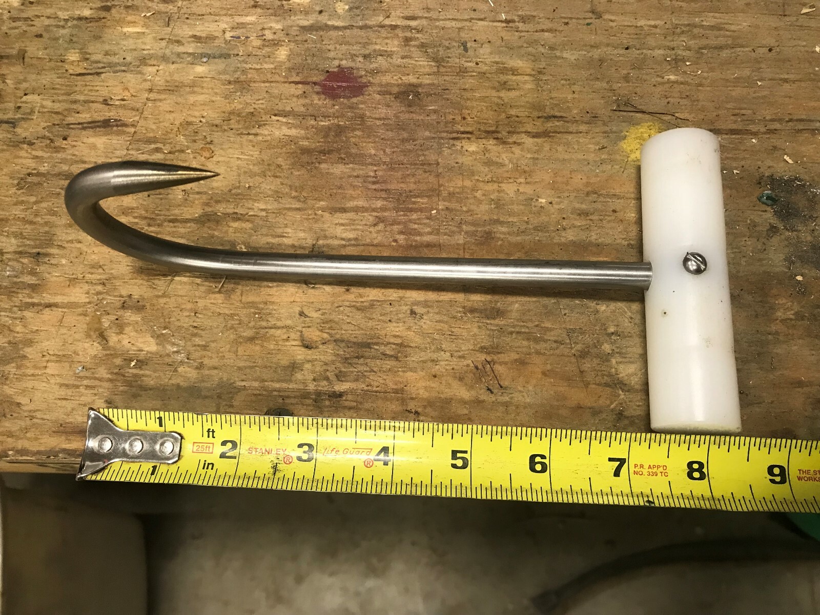 Extreme Duty Salt water Fishing 8" Long 3/8" Stainless Meat Hook Center Grip