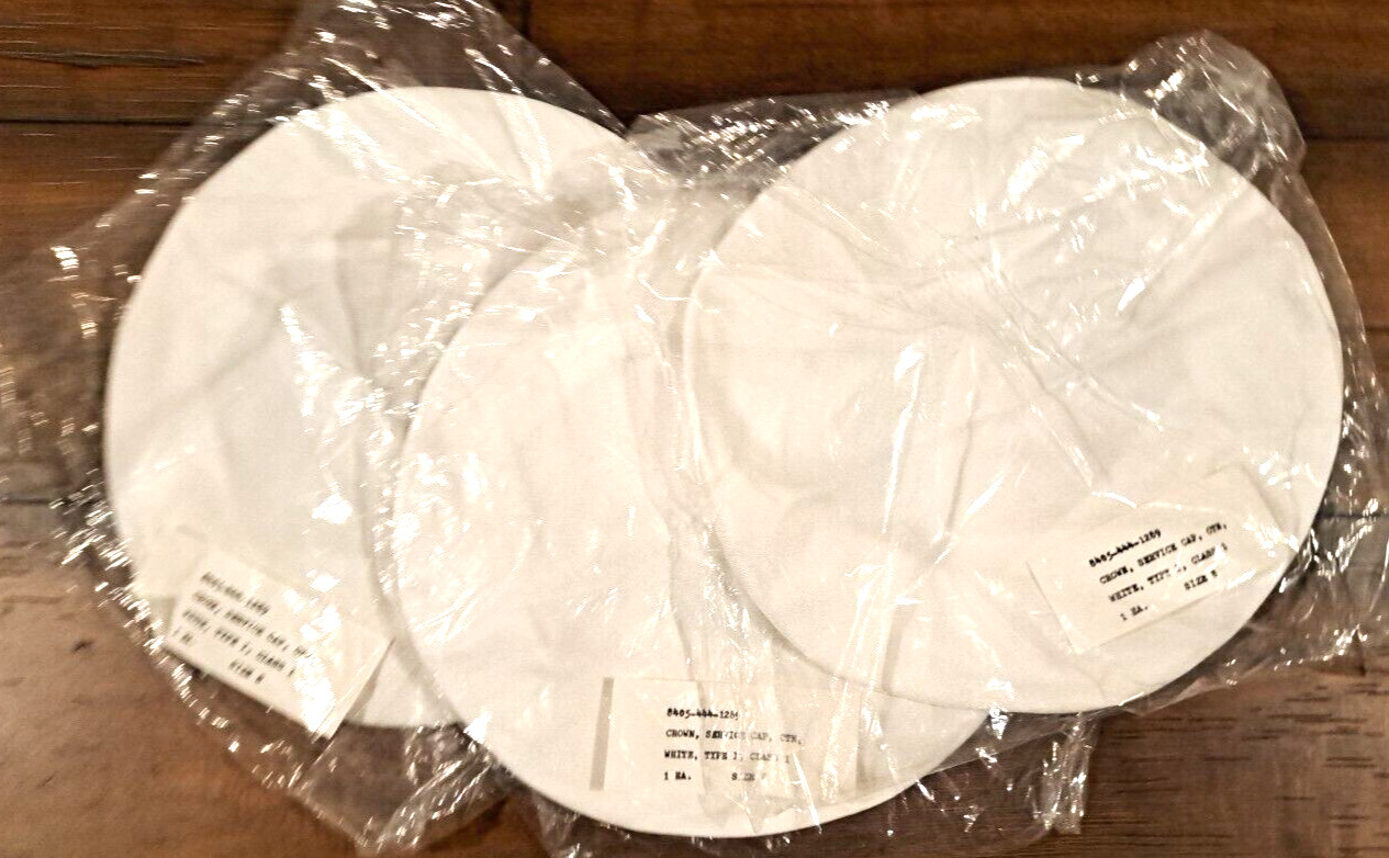 LOT OF 3 Crown Service Caps CTN White Type 1 Class 1 Size 8 Dress Uniform Hat
