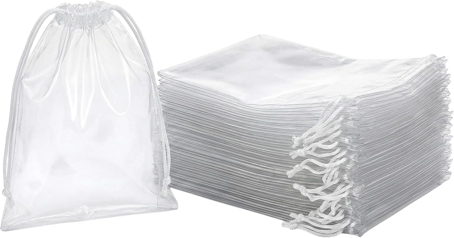 Clear LDPE Drawstring Bags (25 Pack) (13.75" x 17.5") 2 Mil Disposable Transpare