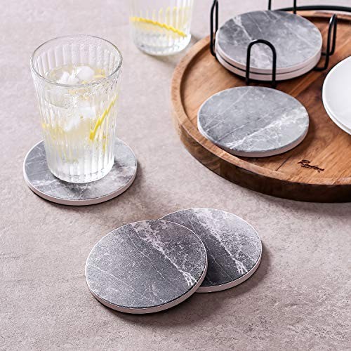Coasters for Drinks Absorbent, Living Room Decor, Ceramic 6 Pack Cement Marble