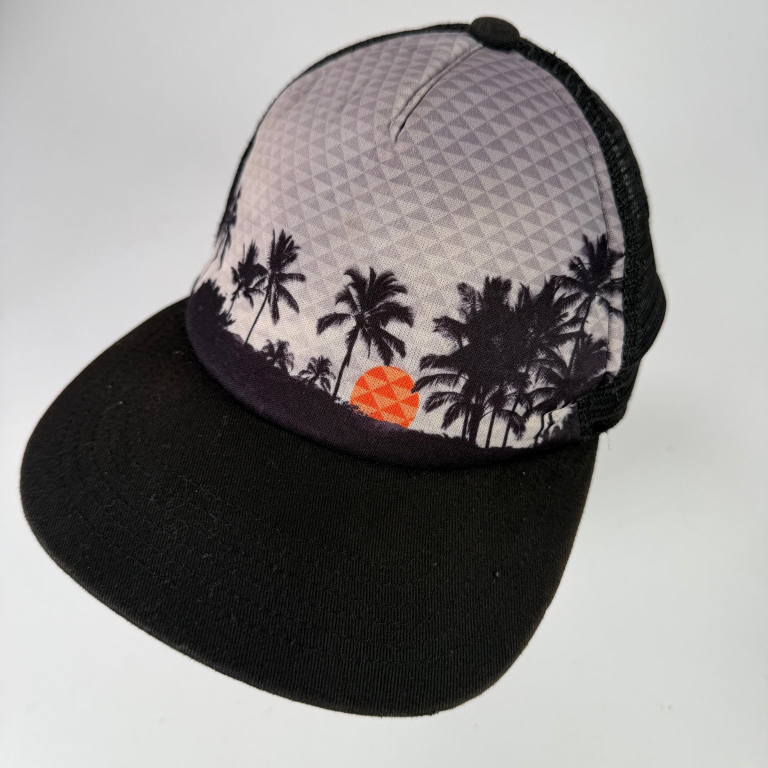 Boys Trucker Hat Black Grey Orange Palm Tree Sunset Mesh Snapback Adjustable