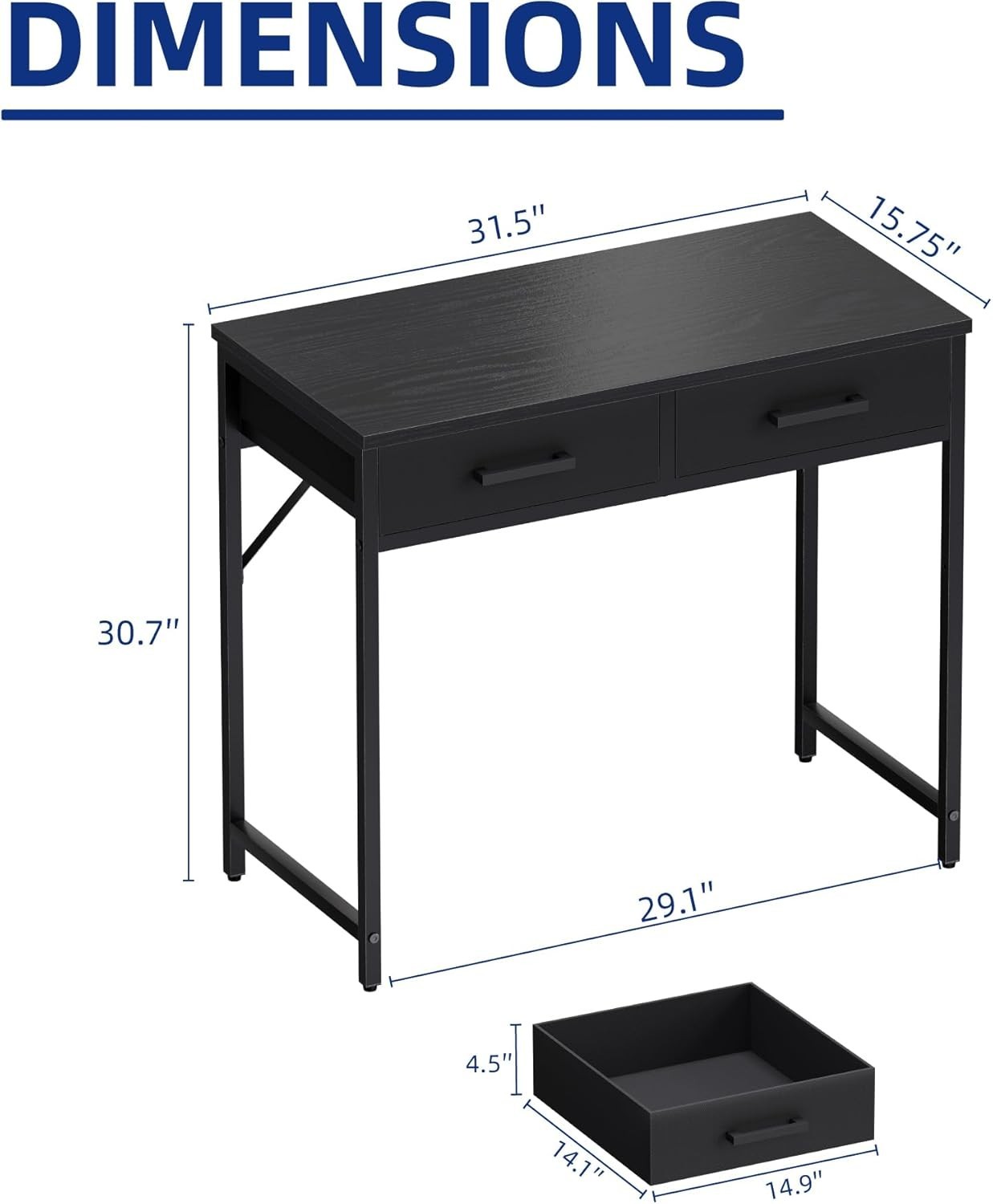 32Inch Small Computer Desk W/ 2 Drawers Bedroom Study Writing Home Office Table