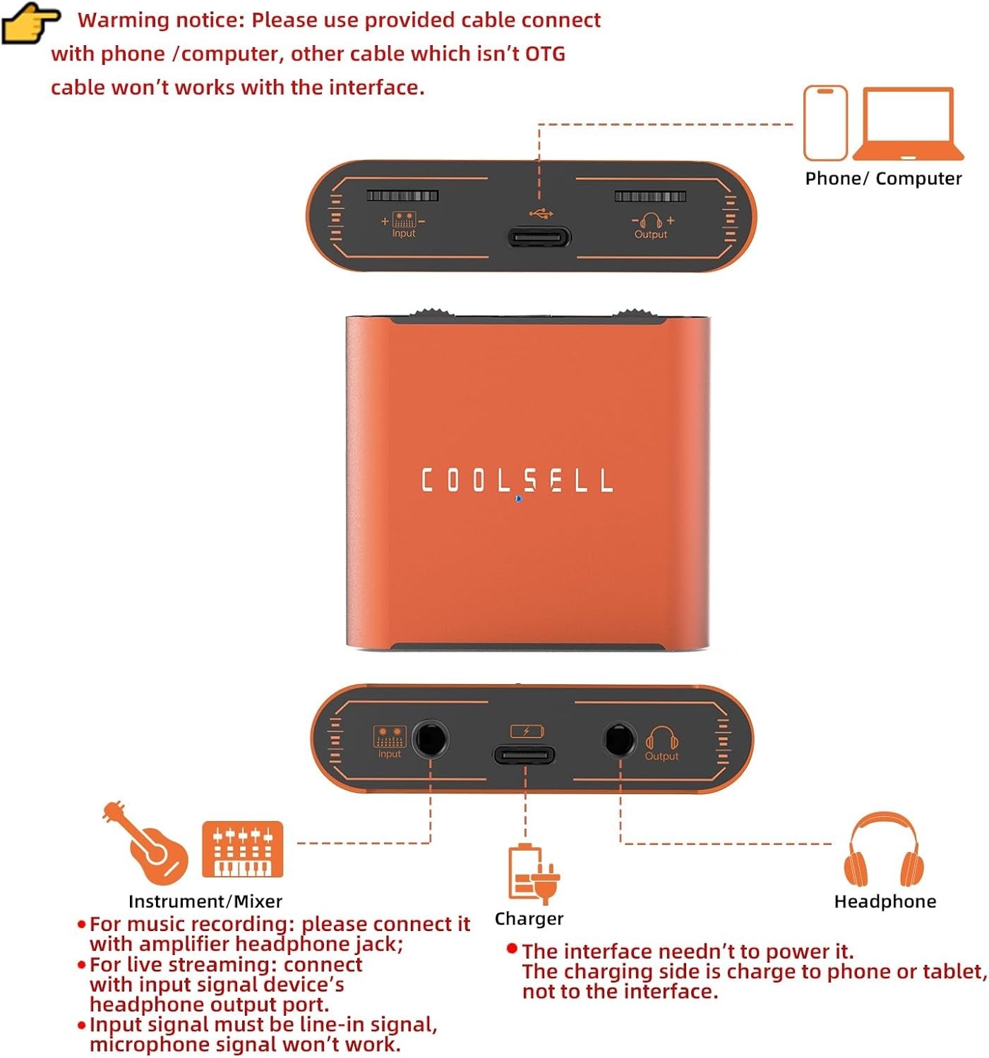 192kHz/24bit Audio Interface, Portable USB and iPhone Guitar Interfa