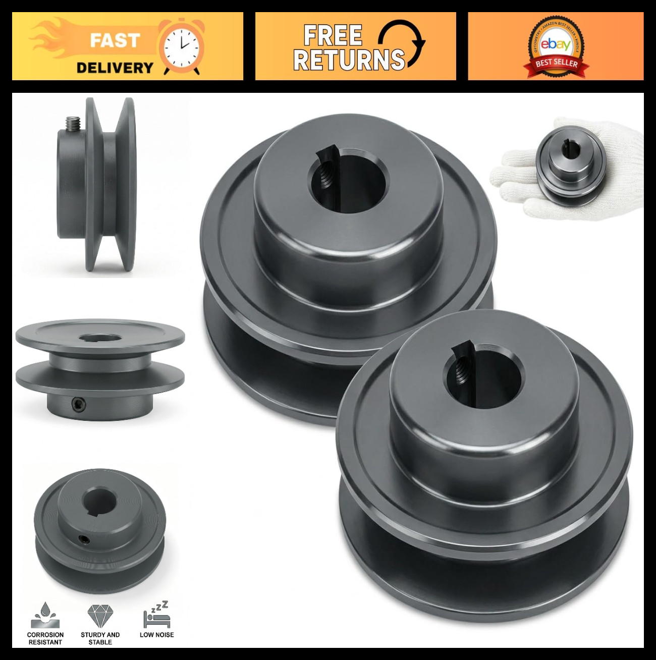 2 Pack 2-1/2" OD V-Belt Sheaves, 5/8" Bore Cast Iron Single Groove Pulley for 4L