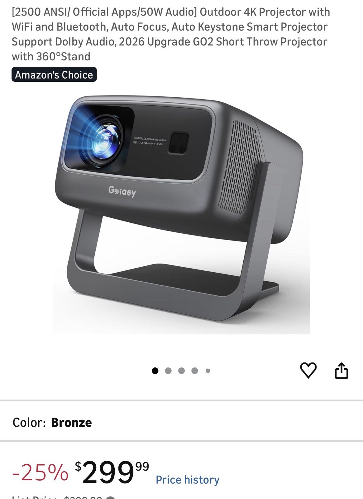 Short Throw 360 Stand4k Projector WiFi and Bluetooth, Auto Focus, Auto Keystone