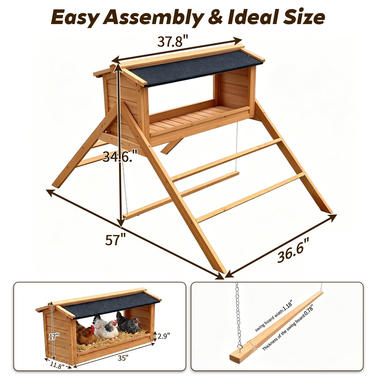 Chicken Nesting Box for Coop, Nesting Boxes with Chicken Swing for Hens Chickens