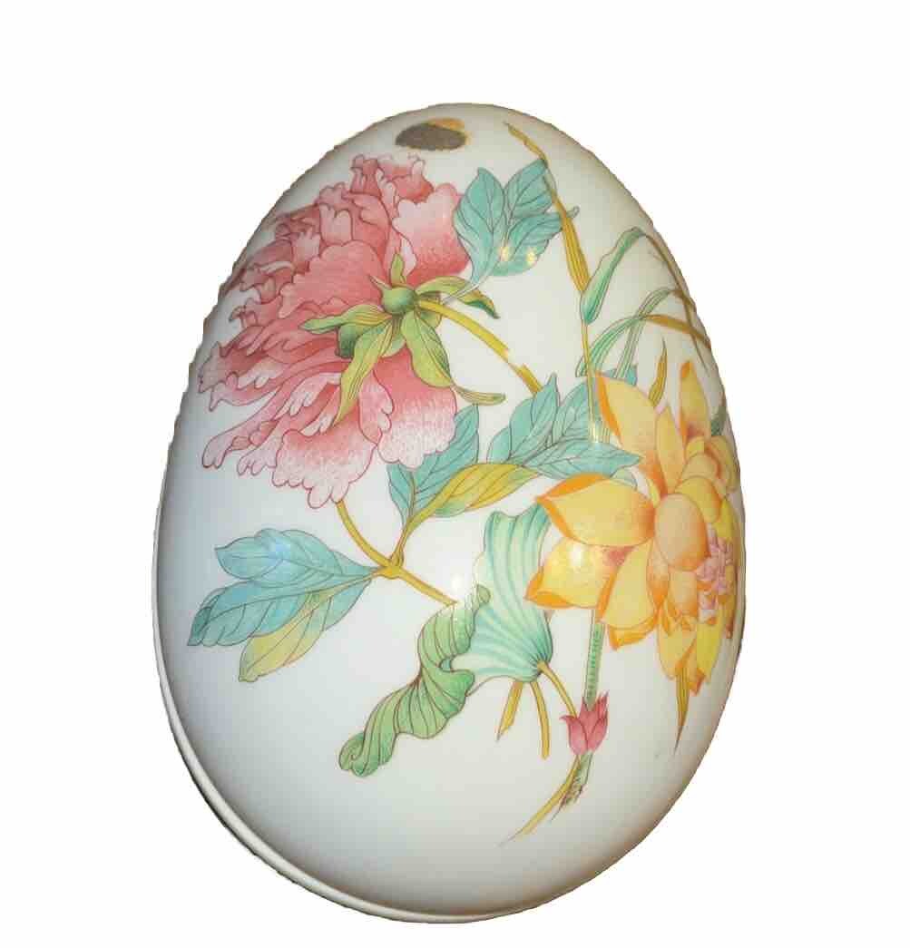 Limoges Castel France Porcelain Egg Shaped Trinket Box, Floral