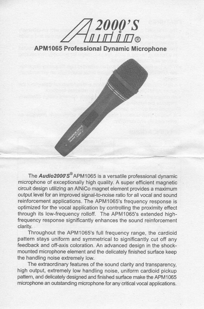Audio 2000'S APM1065L Professional Dynamic Microphone APM1065 APM1066