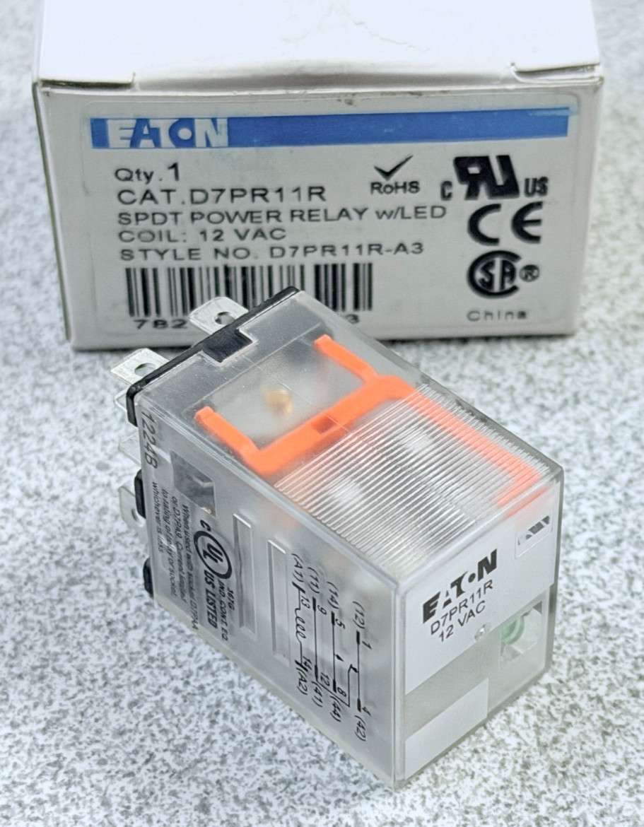 NEW EATON D7PR11R SPDT POWER RELAY w/ LED, 12VAC Coil