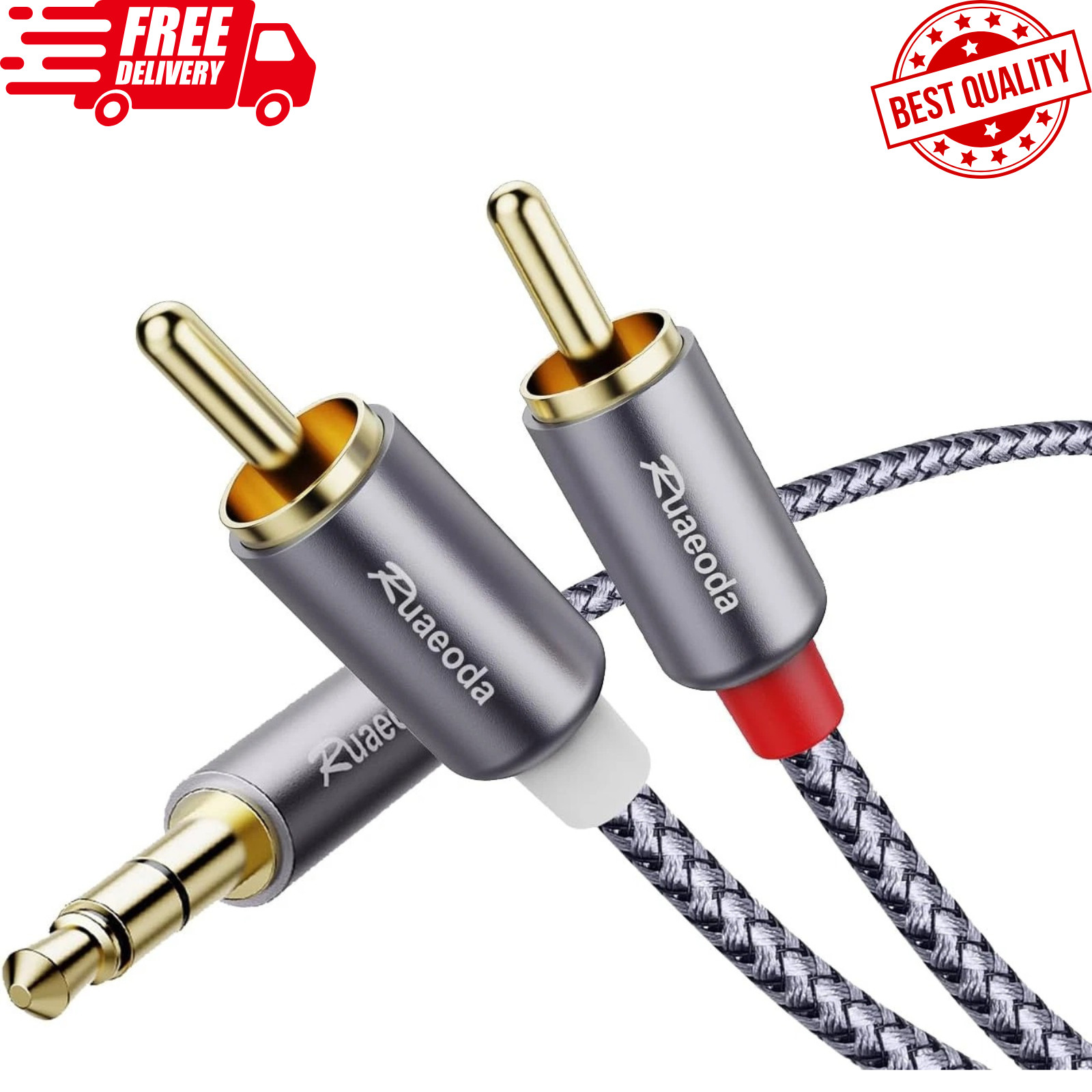 3.5mm to 2RCA Audio Cable - 6ft Braided Stereo Y Splitter, Double-Shielded