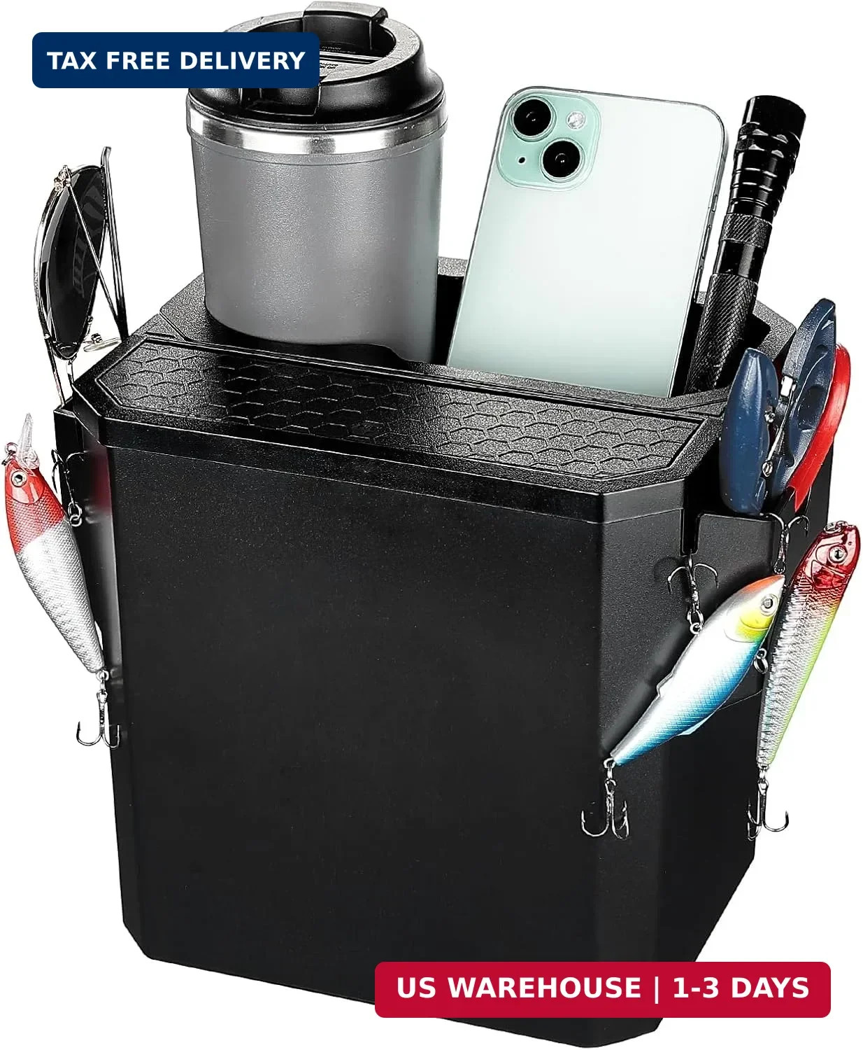 KEMIMOTO Boat Caddy Organizer with Cup Holder, Openable Box Cover and Bottom Sto