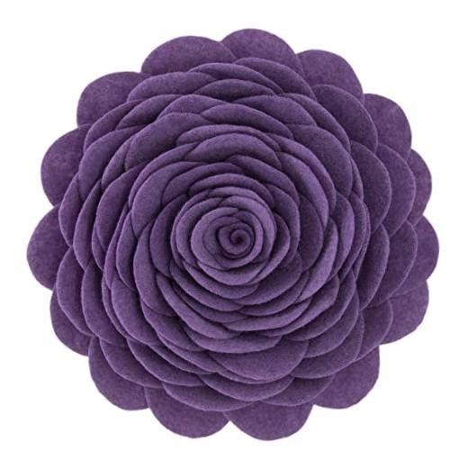 KINGROSE 3D Flower Decorative Throw Pillow Round Cushion for Purple 14 Inches
