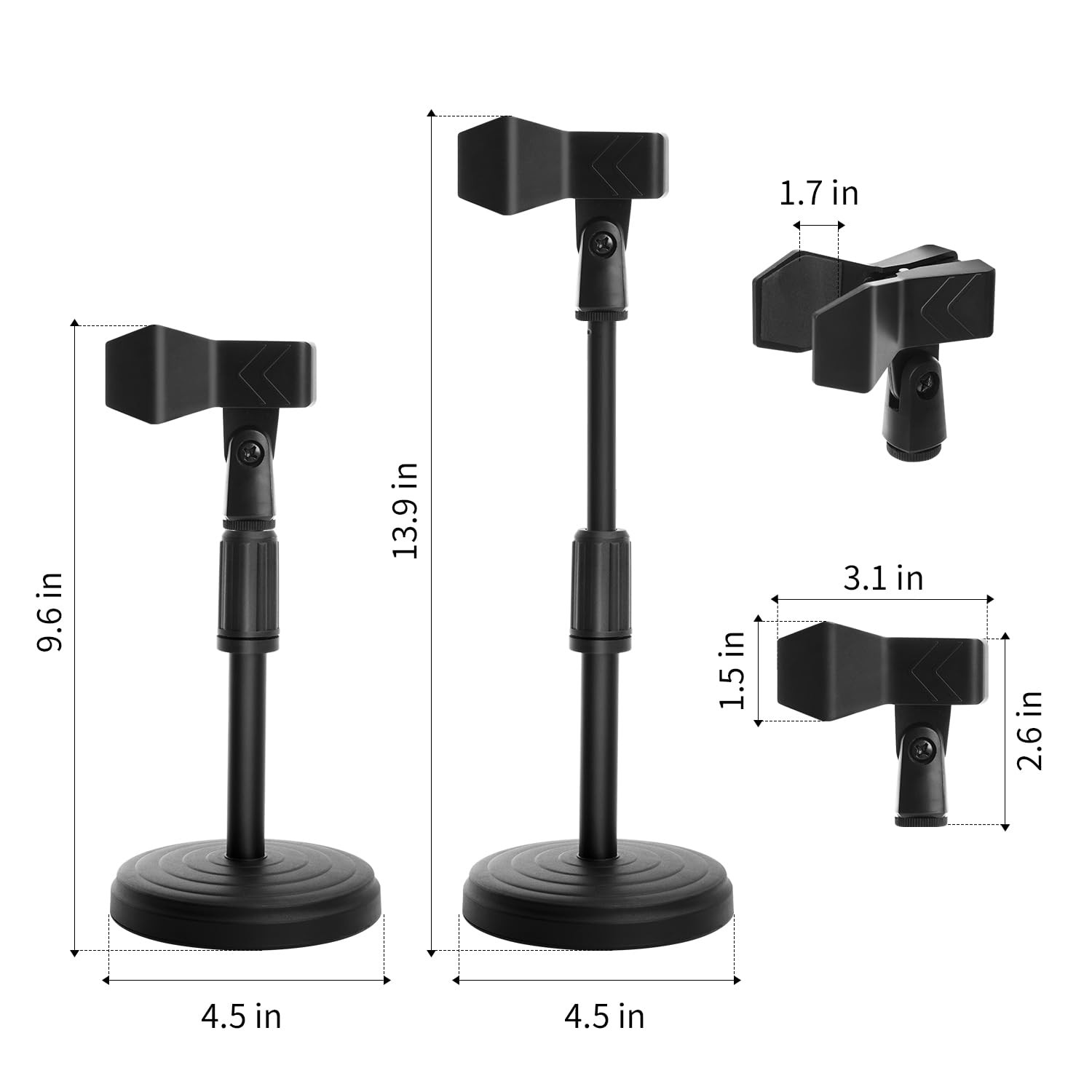 Desk Mic Stand - Upgraded Adjustable Table Microphone Stand with Mic Clip Comp