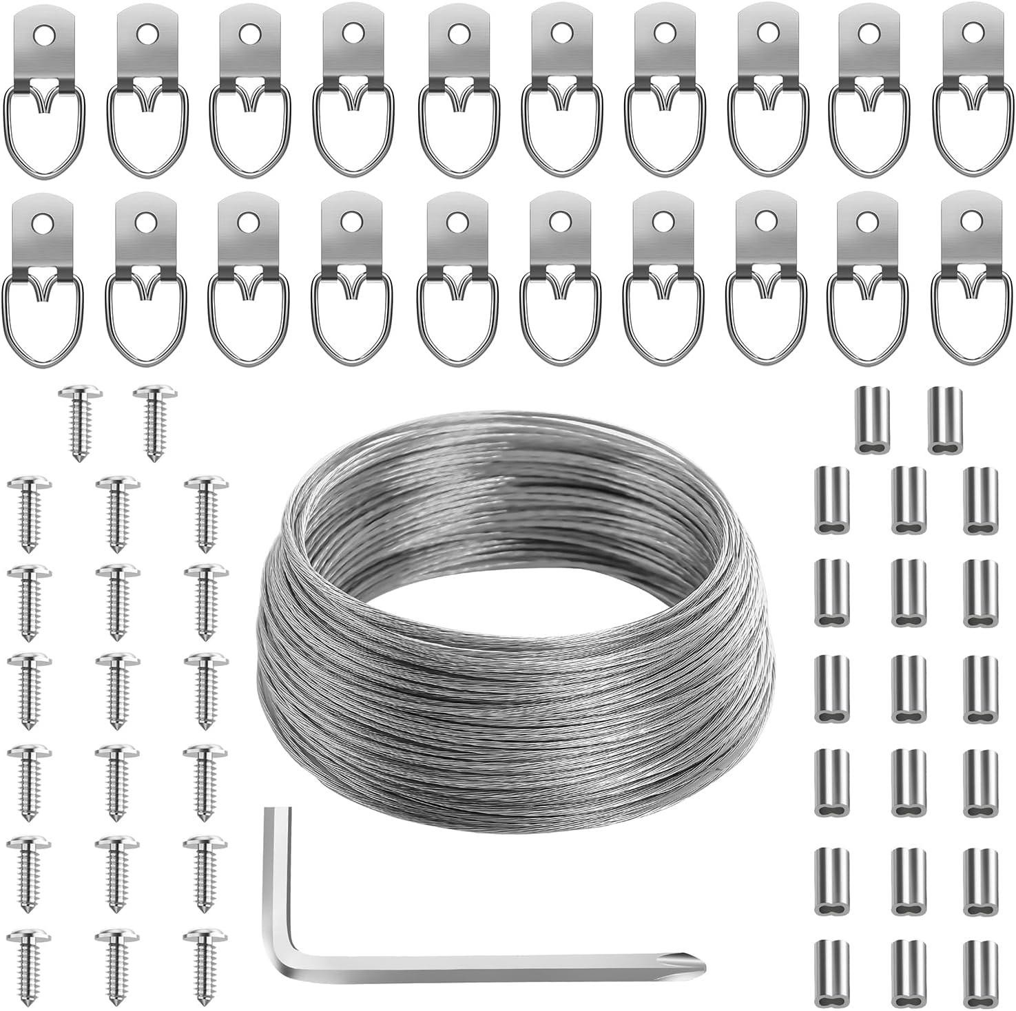 Picture Hanging Wire Kit 100FT with D Rings Screws Frame Painting Wall Mount