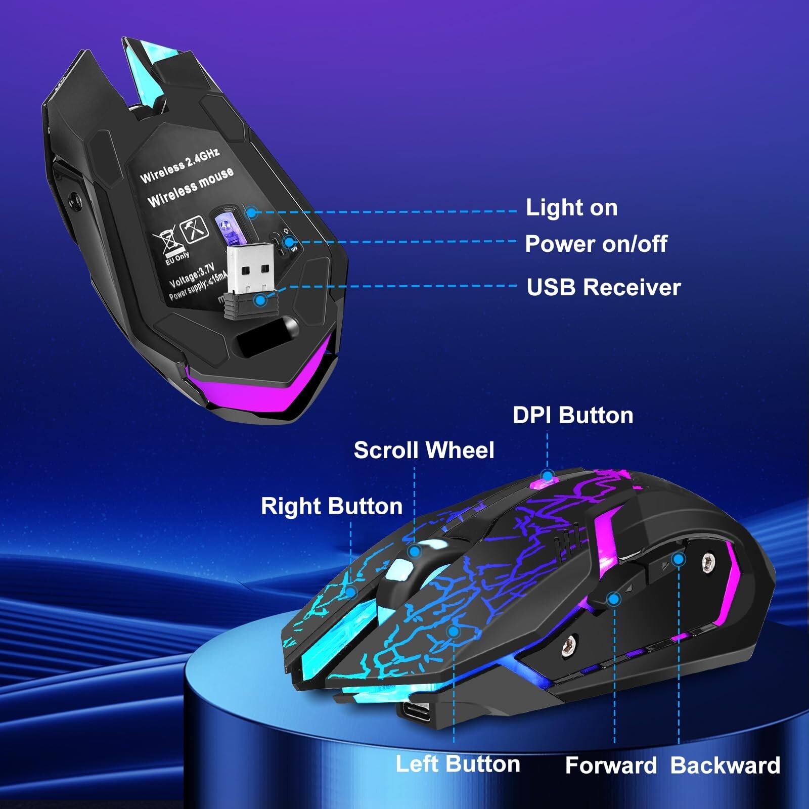 Wireless Gaming Mouse, Rechargeable Wireless Computer Mouse with Type-C Fast ...