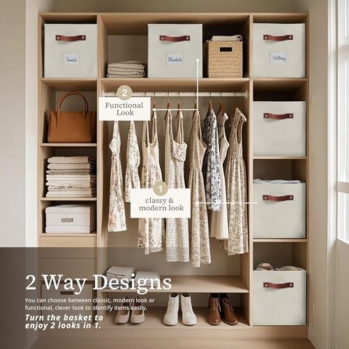 Storage Bins, Cube Storage Bin with Labels, Fabric Cube 11" / 6pcs Beige