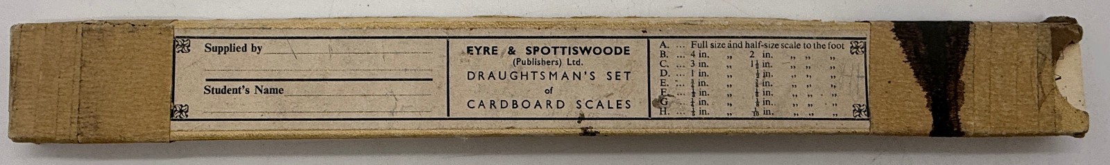 Vintage Eyre & Spottiswoode Boxed Set of 8 Draughtsmans Cardboard Scales