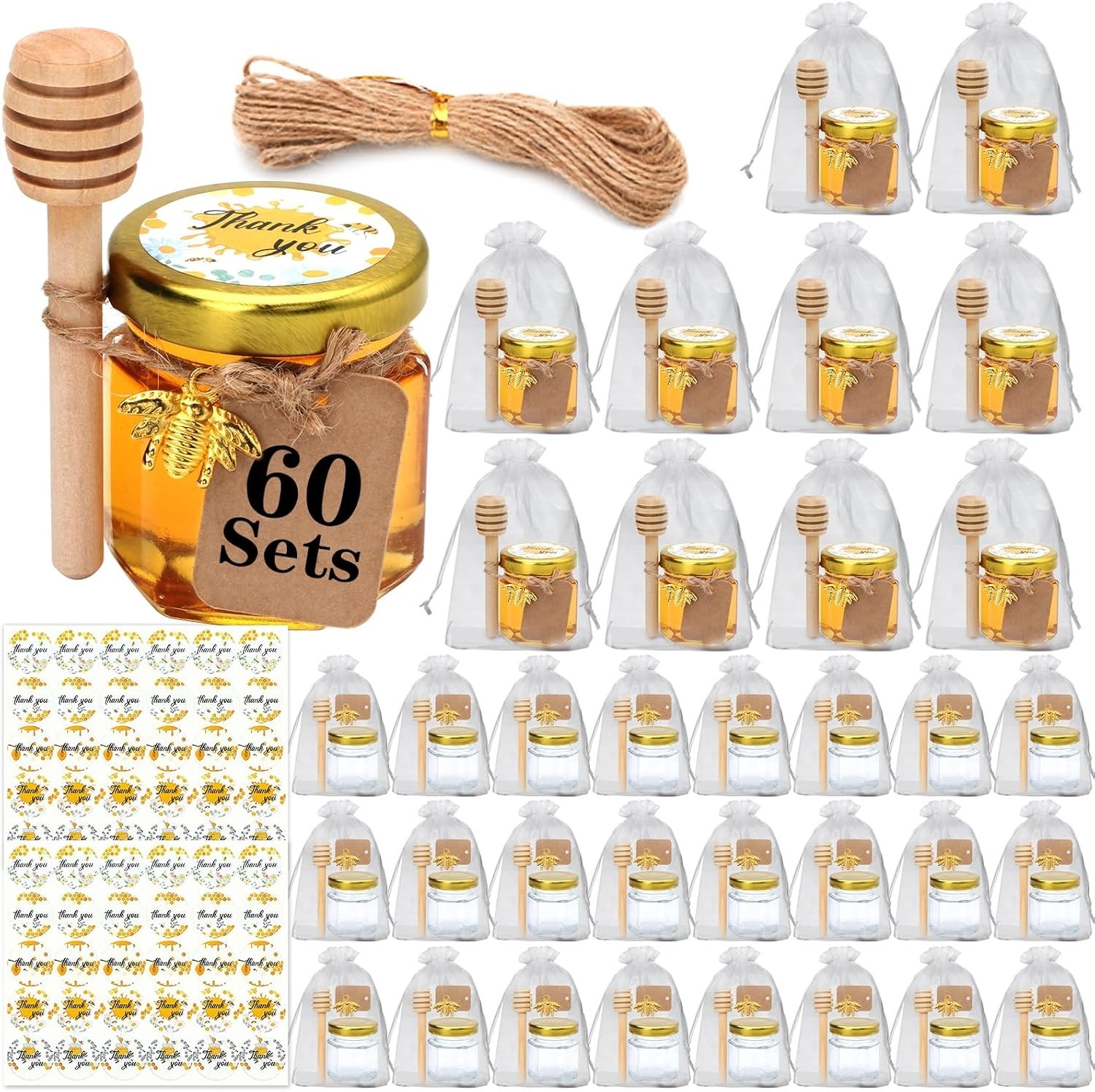 60-Pack Hexagonal Honey Cans with Bee Pendants