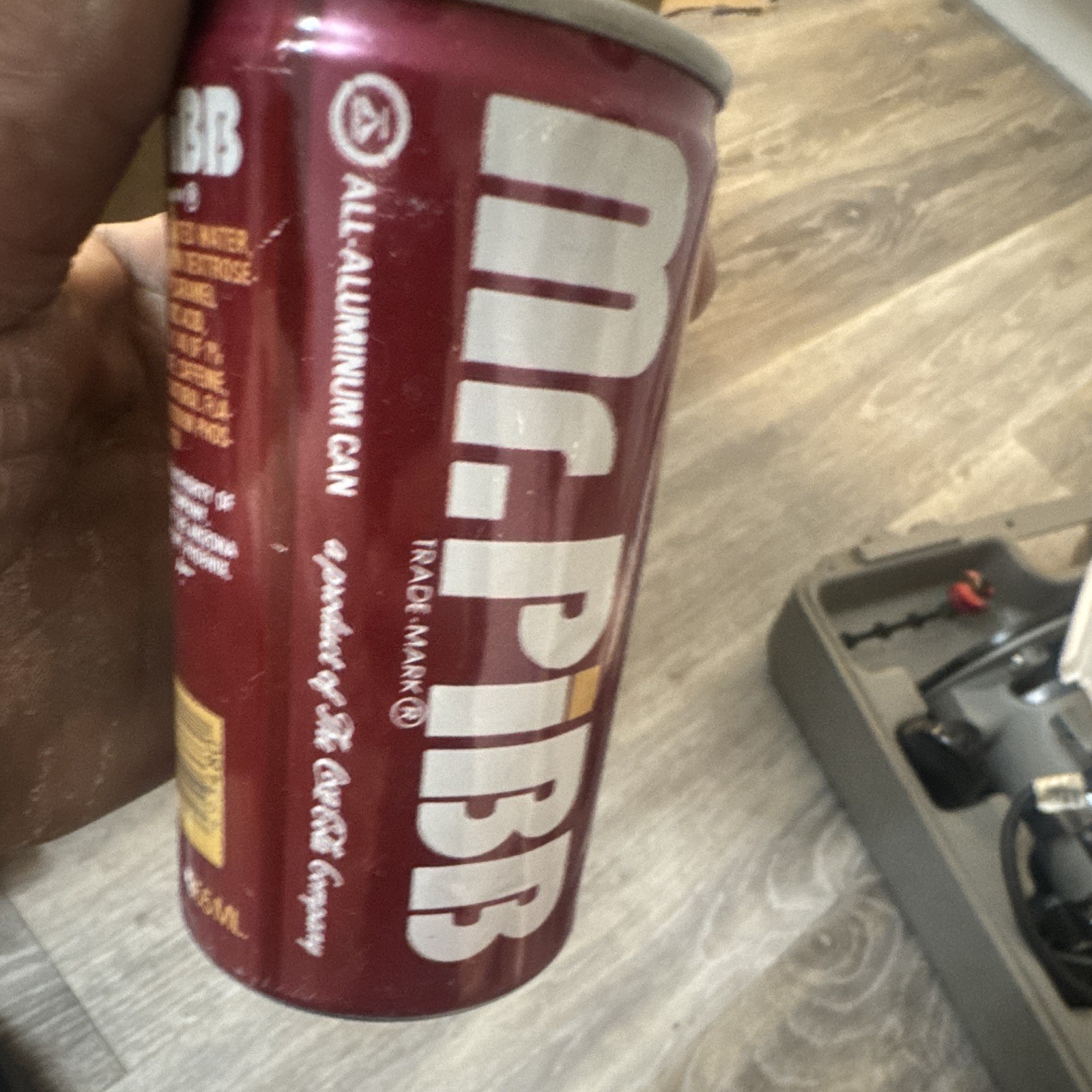 Vintage Mr. Pibb Pull Tab Soda Can 12 fl oz / 355 mL Burgundy White Yellow