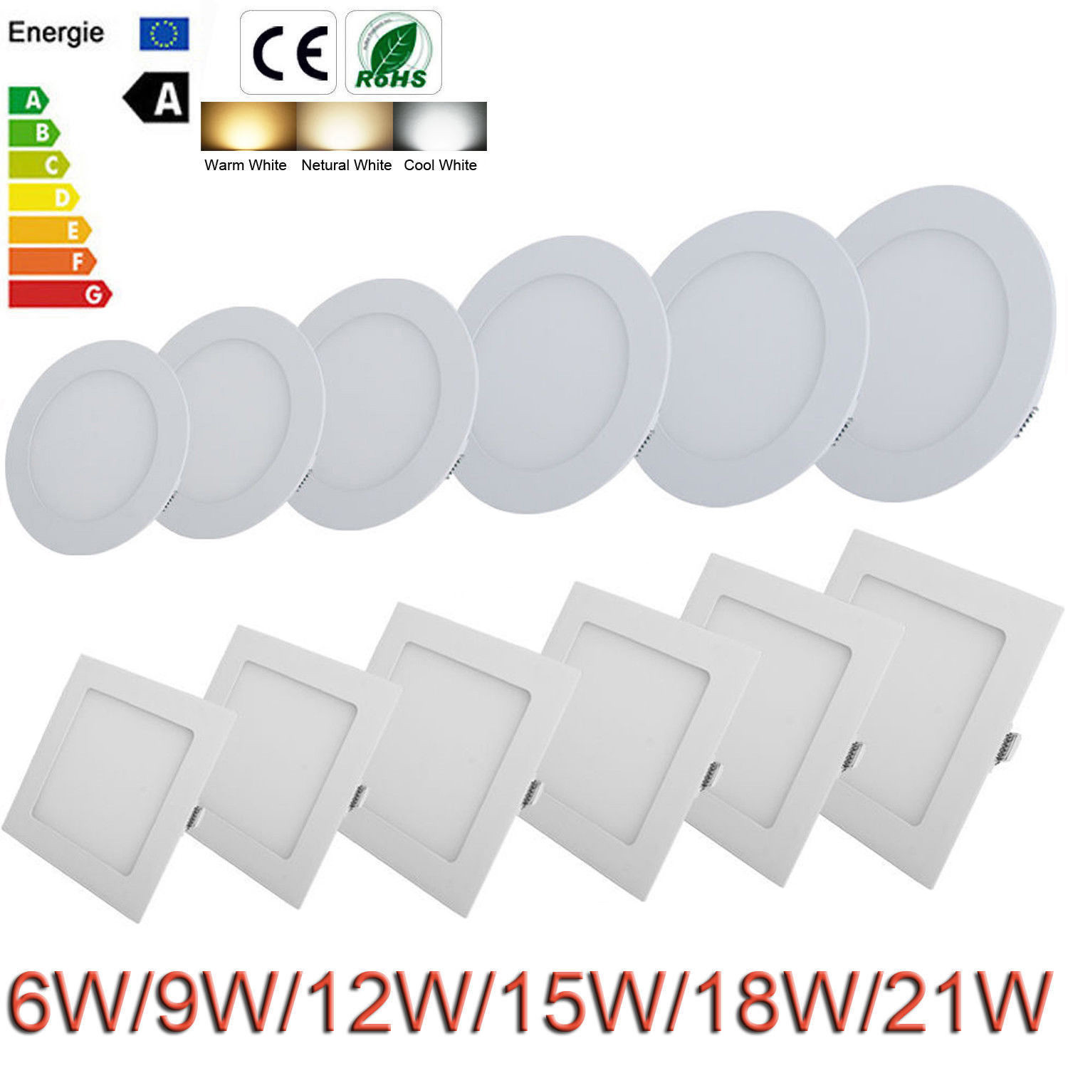 Dimmable Recessed LED Panel Light 9W 12W 15W 18W 21W Ceiling Down Lights Lamp