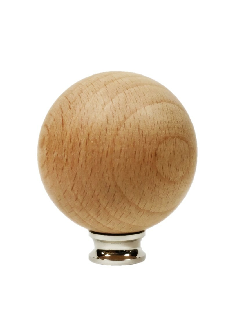 Lamp Finial-SOLID BEECH WOOD BALL-LARGE-W/Dual Thread Base-Chrome