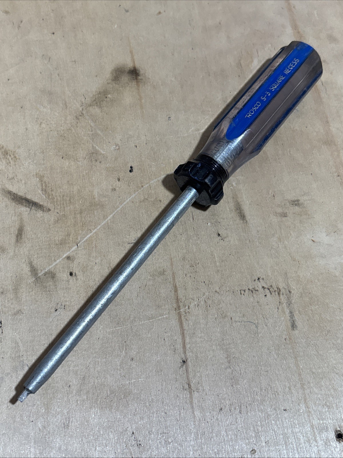 🇺🇲Vintage Rosco S-3 SQUARE RECESS  Blue Clear Screwdriver USA NICE!!