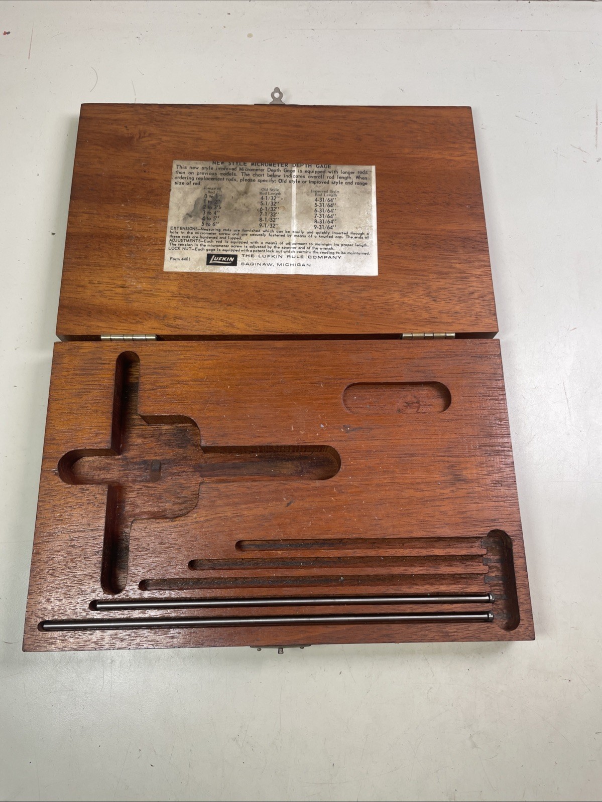 Lufkin Depth Gauge Micrometer Wooden Case ONLY