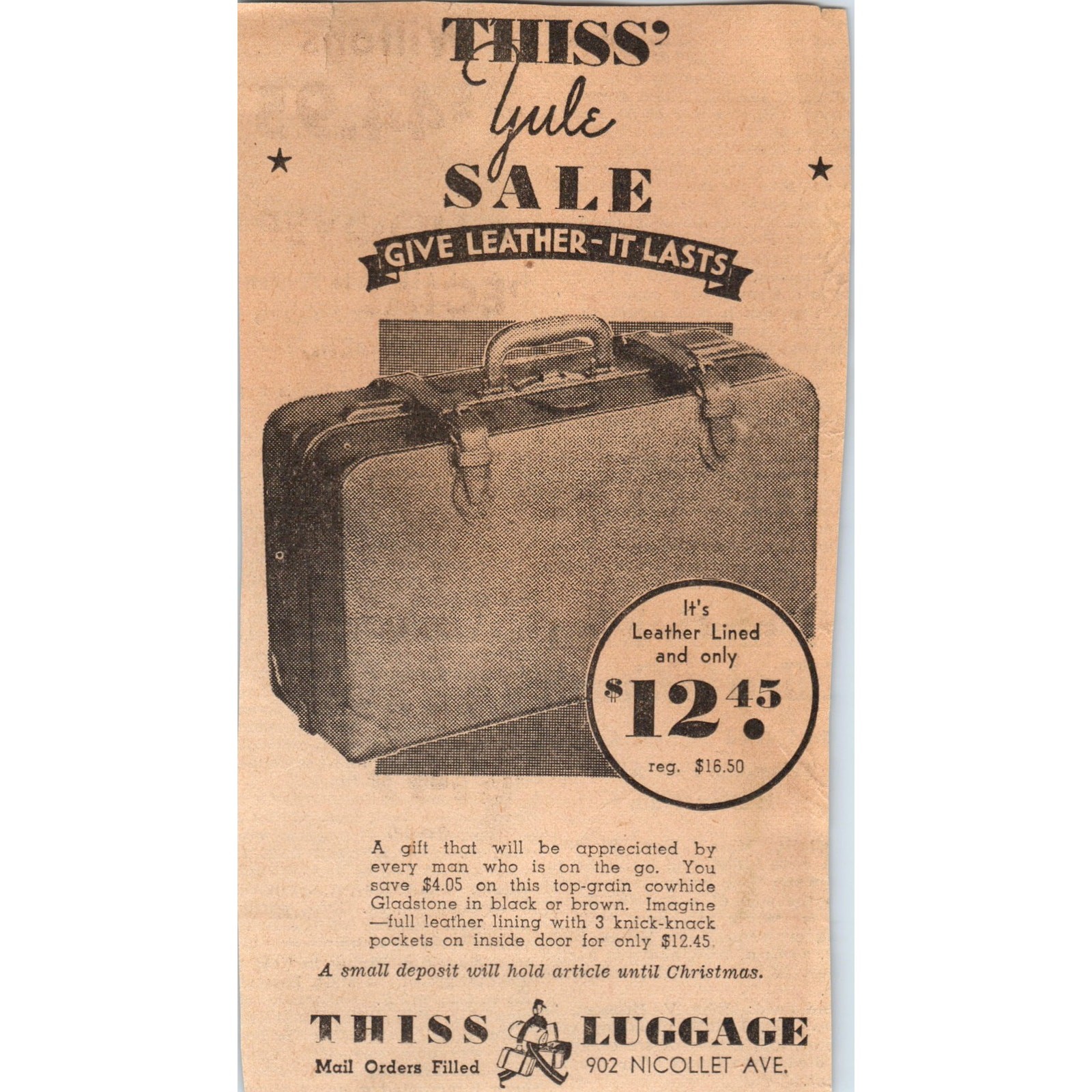 1935 Minneapolis Journal Newspaper Ad Thiss Luggage Nicollet Ave FL5-5