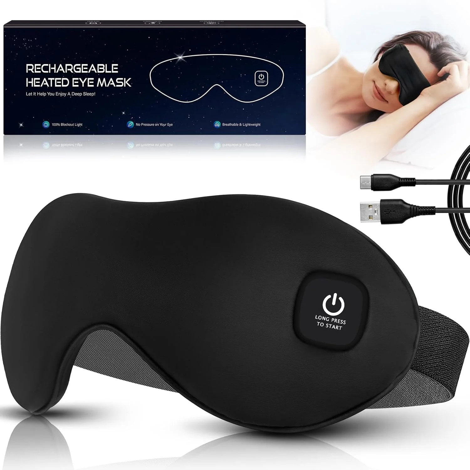 Heated Eye Mask, Cordless Dry Eye Mask Washable Warm Eye Compress Mask with Flax