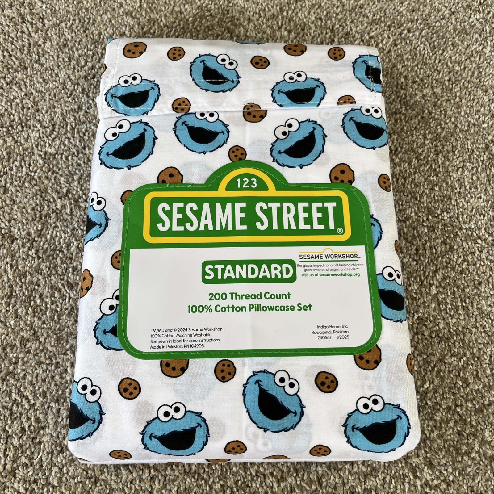 Sesame Street Cookie Monster  Pillowcase Set Of Two New