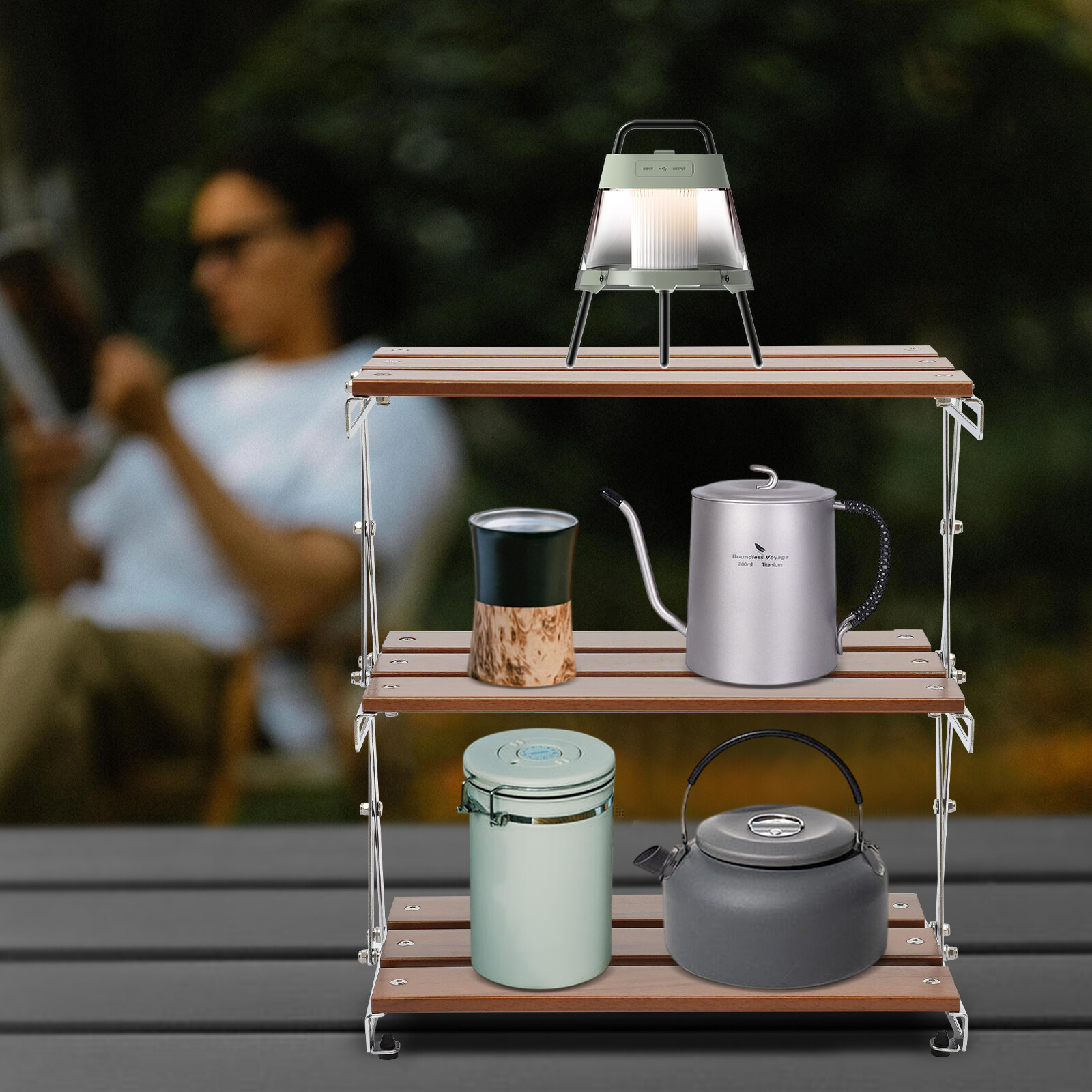 Camping Folding Storage Rack Portable Outdoor Cookware Storage 3 Tier Table