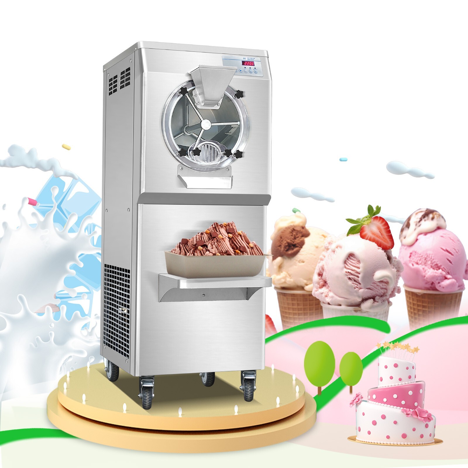 Kolice Commercial ETL Hard Ice Cream Machine,14L,Full Transparent dispenser