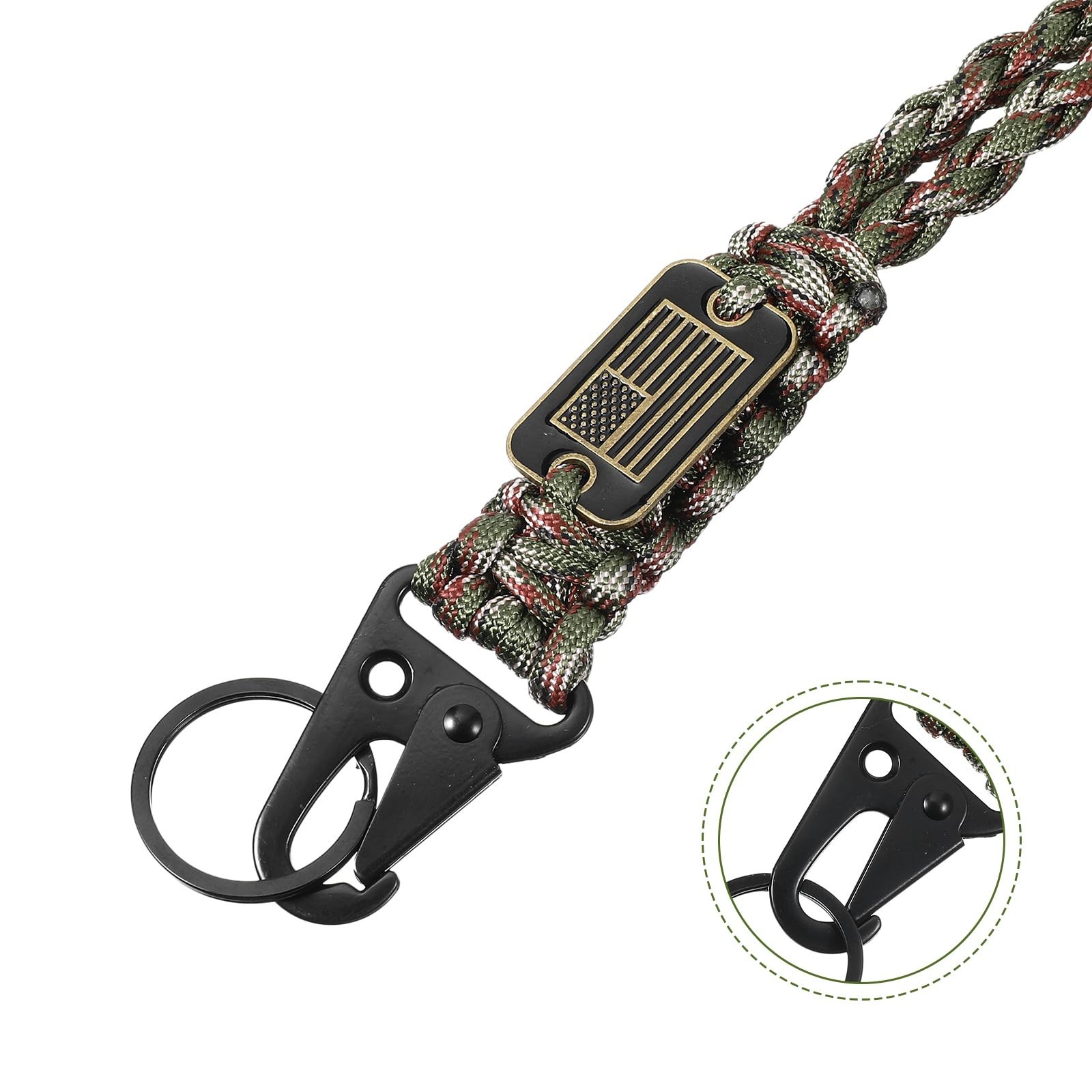 Paracord Lanyard 2PCS Heavy Duty Braided Keychain Necklace USA Flag Quick Releas
