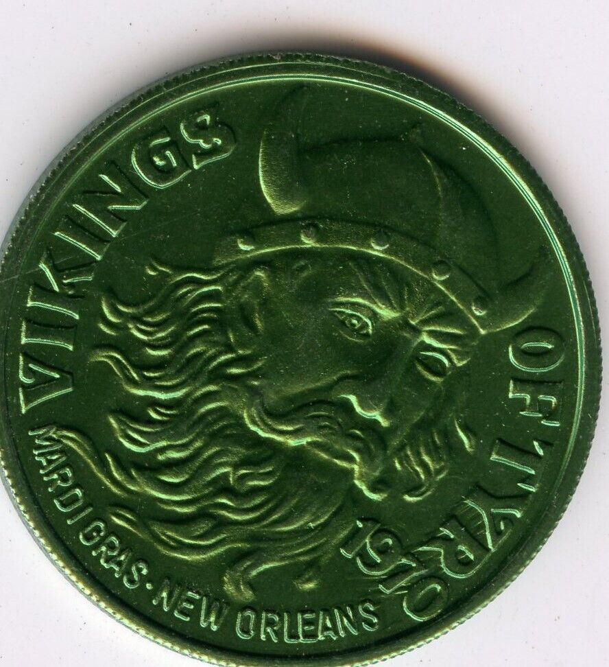.Mardi Gras Doubloon Krewe of Vikings1973 Aluminum Green