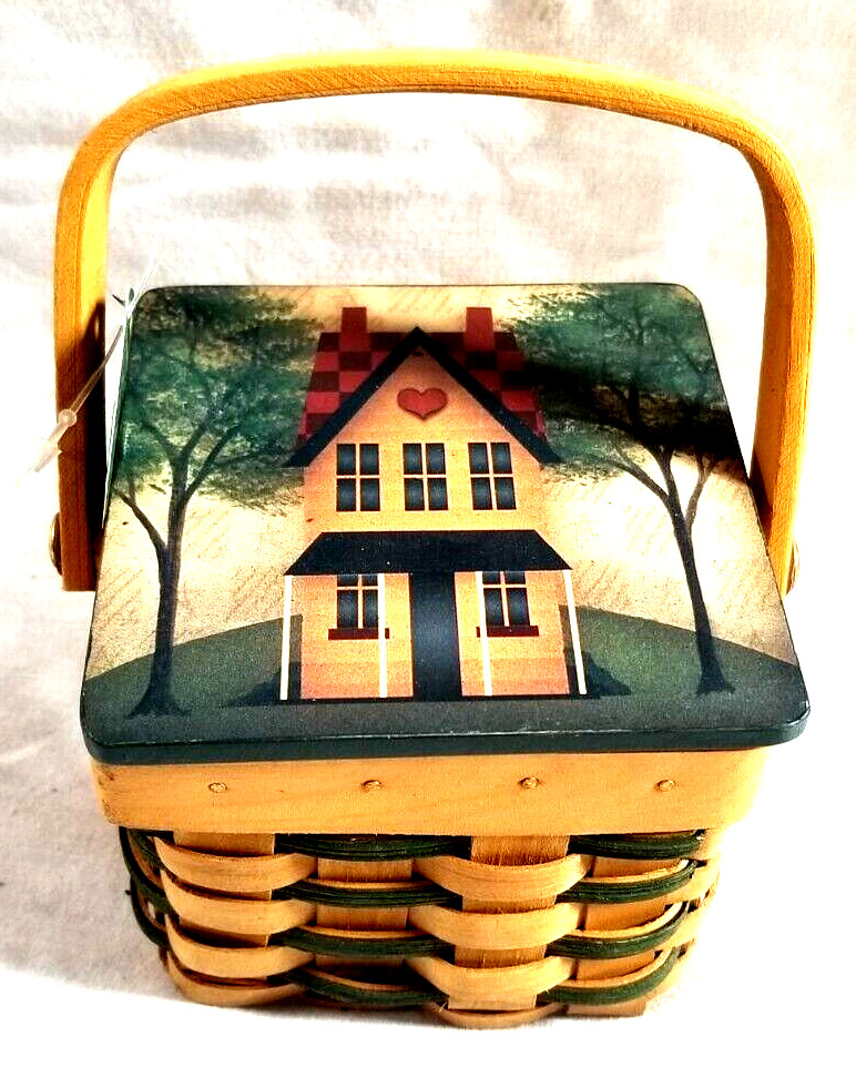 NWT Crazy Mountain 4” Square Sewing Gift Basket Woven Wood Country Cottage Kogut