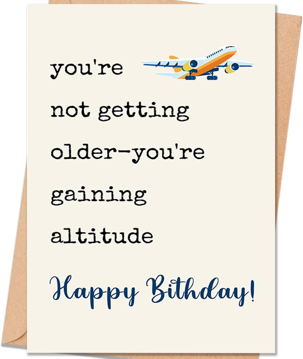 Funny Birthday Card Gift for Men Women, Airplane Travel Themed Birthday Card for