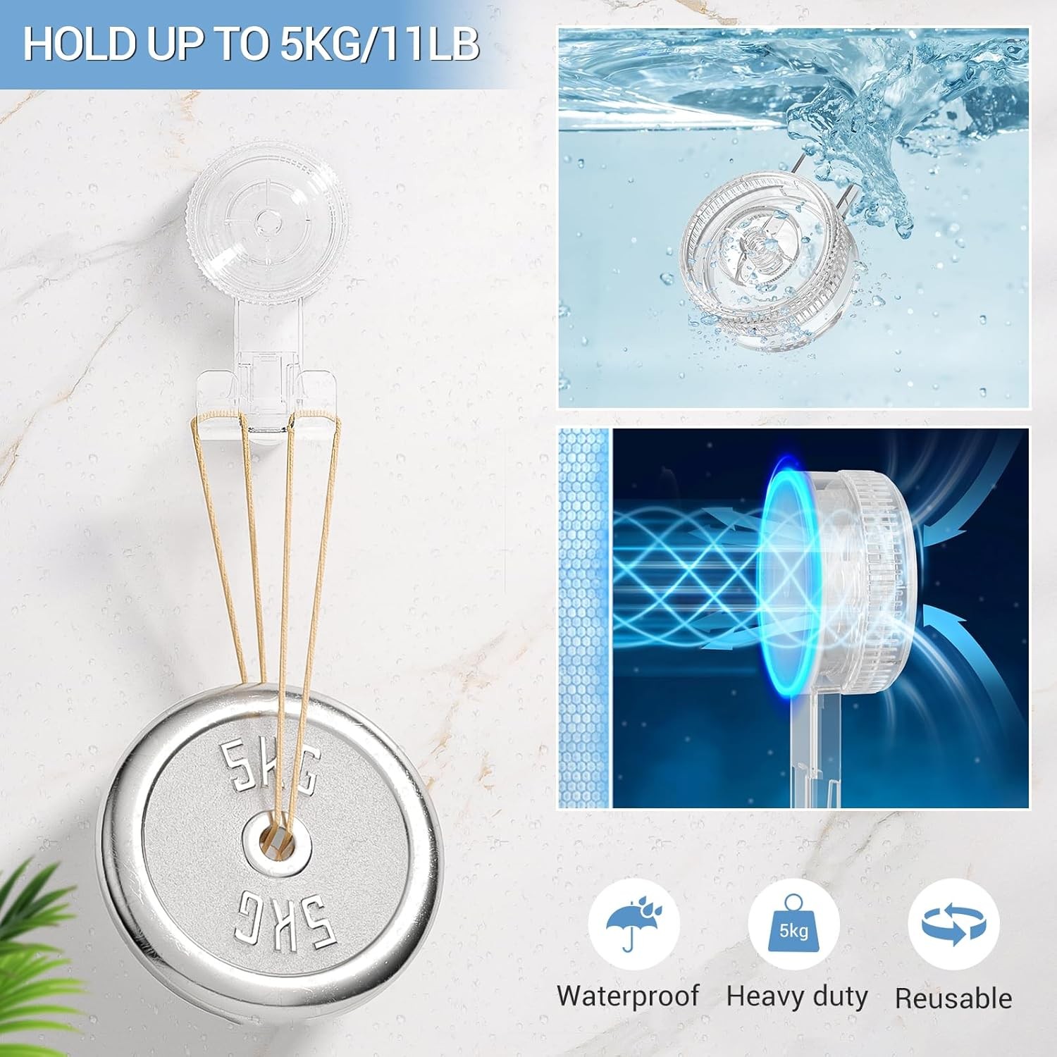 Suction Hooks, 2 Pack Razor Hooks Removable & Reusable Suction Shower Hook