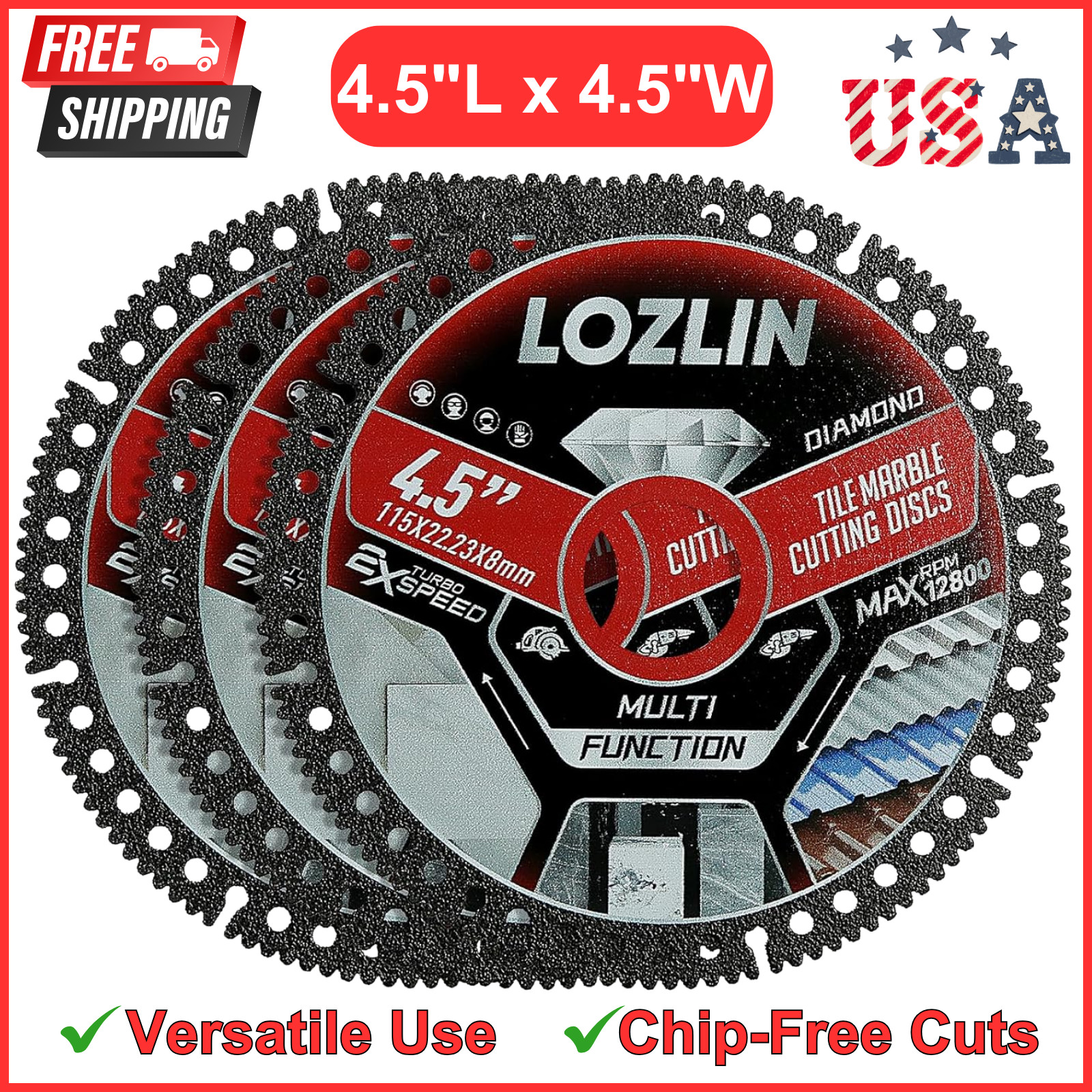 3 PCS 4.5" Diamond Blade for Tile Cutting - No Chipping Ultra-Thin Dry Cut Blade