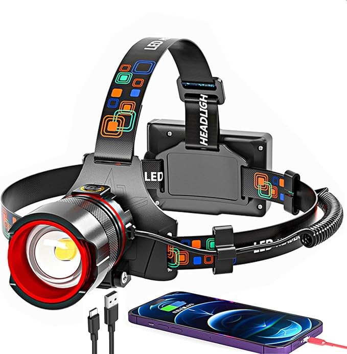 Rechargeable LED Headlamp 90000 Lumens Ultra Bright Zoom Waterproof Camping