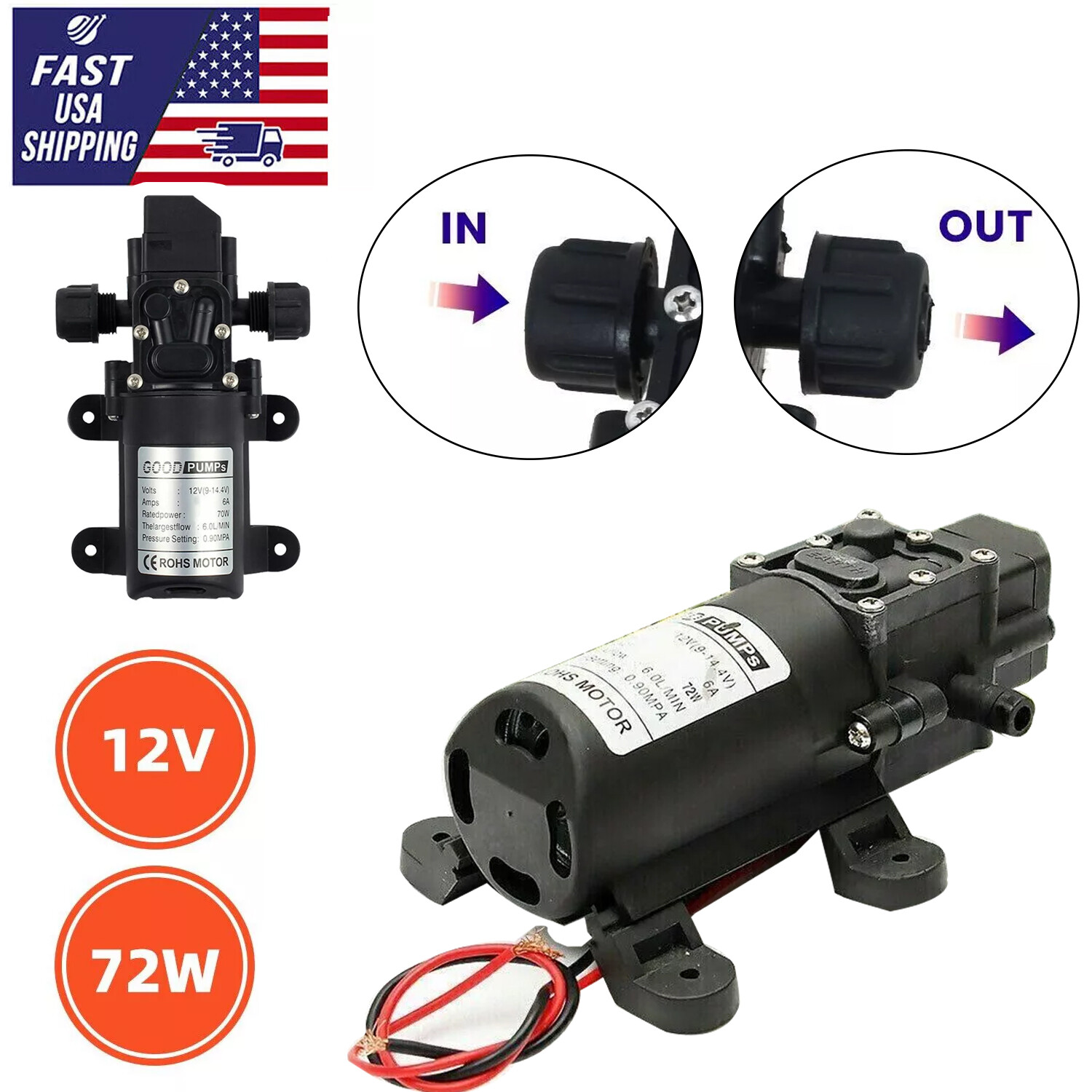 Water Pump 12V High Pressure Self Priming Sprayer 130PSI Diaphragm Auto Switch