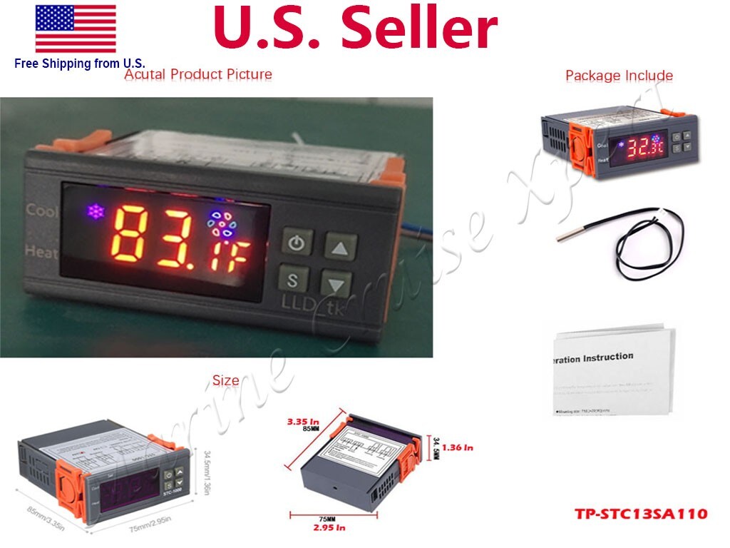 10A 110V Digital Temperature Controller Temp Sensor Thermostat Control Relay US