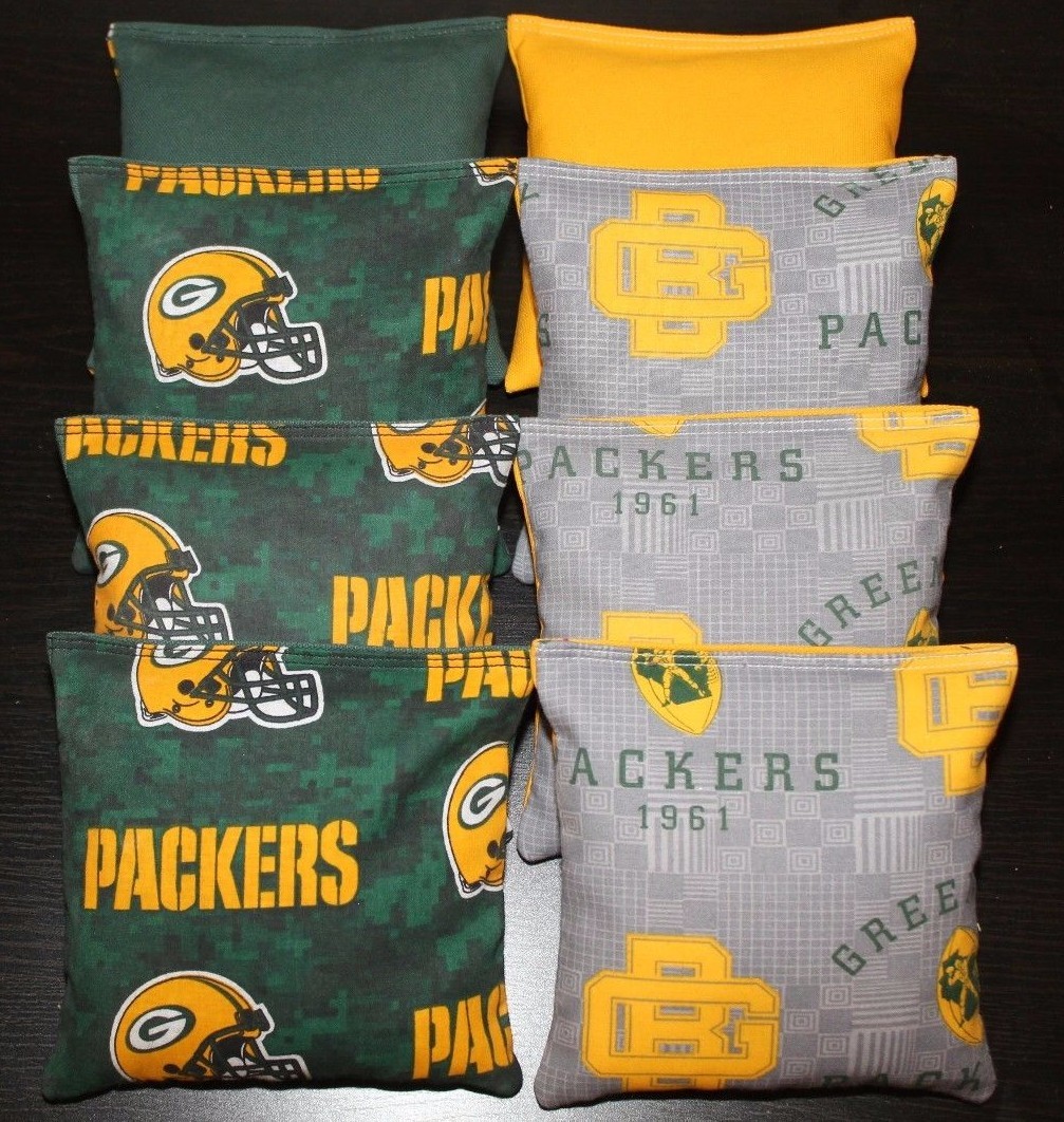 CORNHOLE BEAN BAGS made w GREEN BAY PACKERS fabric logo bags NEW!!