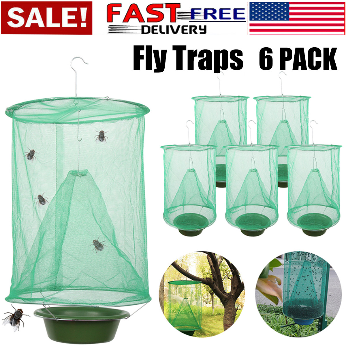 6-Pack  Ranch Fly Trap Outdoor Fly Trap - Killer Bug Cage Net Perfect For Horses