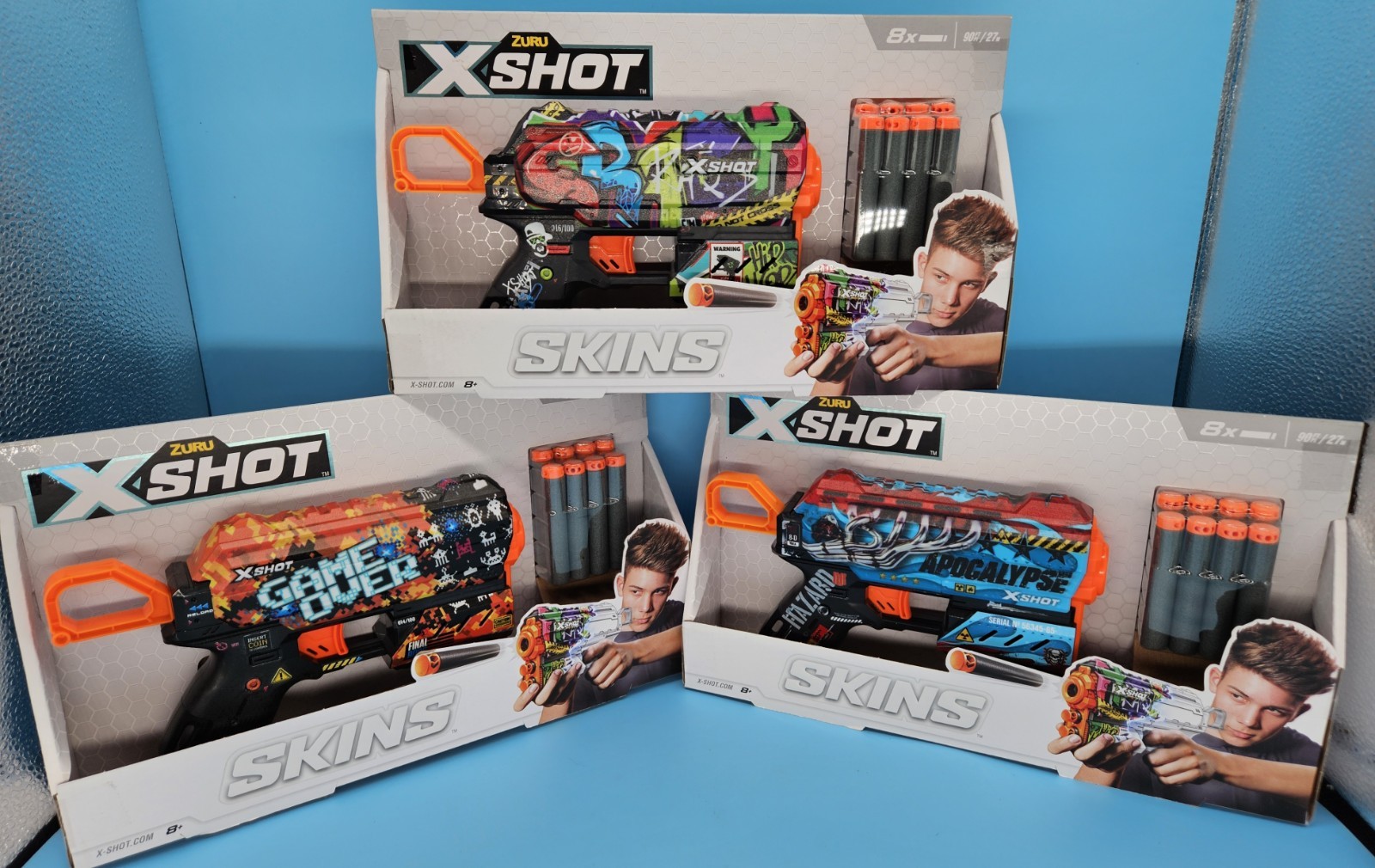 Zuru X Shot Skins Bundle Toy Guns Foam Darts LOT OF 3 Stocking Stuffer Present