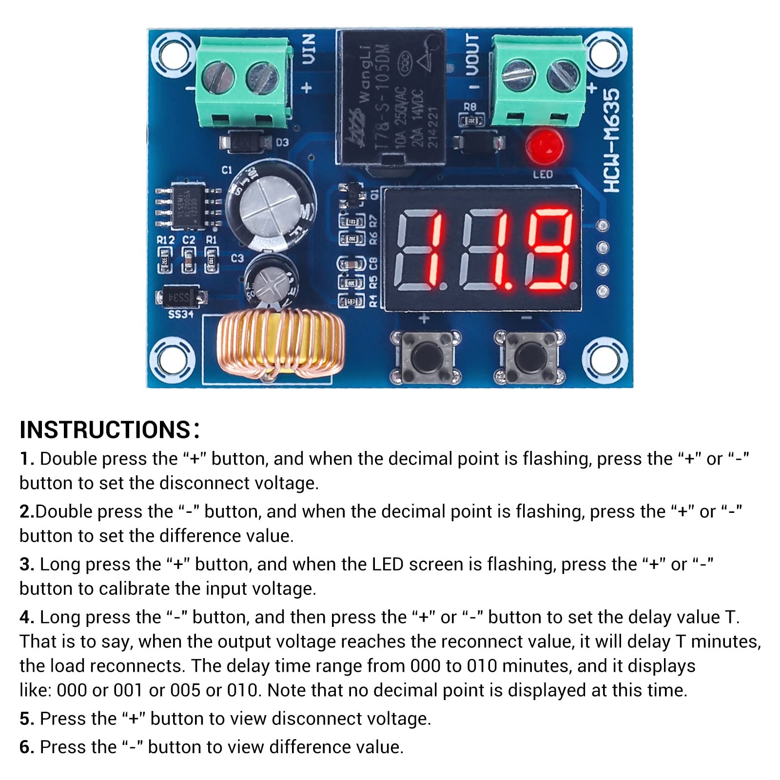 ICSTATION Digital Low Voltage Protector, DC 1236V 20A Low Voltage Cutoff Disc...